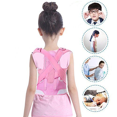 Photo 1 of Posture Corrector, Pink Back Waist Shoulder Supporting Posture Correction Belt Opposite Direction Strengthen Type Back Correction Belt for Children Kids (S)