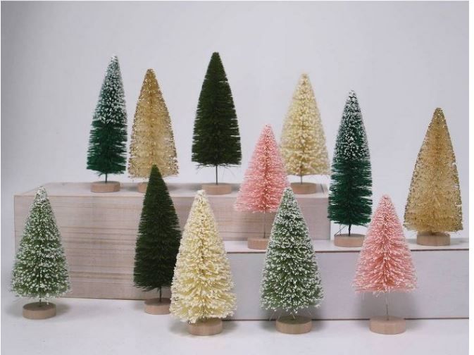 Photo 1 of 12ct Small Glitter/Flocked Bottlebrush Trees Pink/Green/Natural - Bullseye's Playground™

