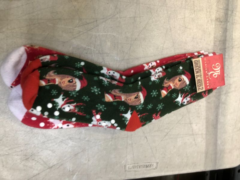 Photo 2 of Christmas Mariah Cary Cotton Mid Calf Socks 2 Pack Green and Red