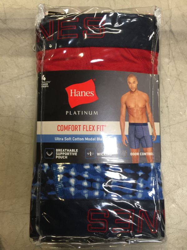 Photo 1 of Hanes Ultimate® Men's Comfort Flex Fit® Ultra Soft Cotton/Modal Boxer Briefs Black/Grey/Blue Assorted 4-Pack
