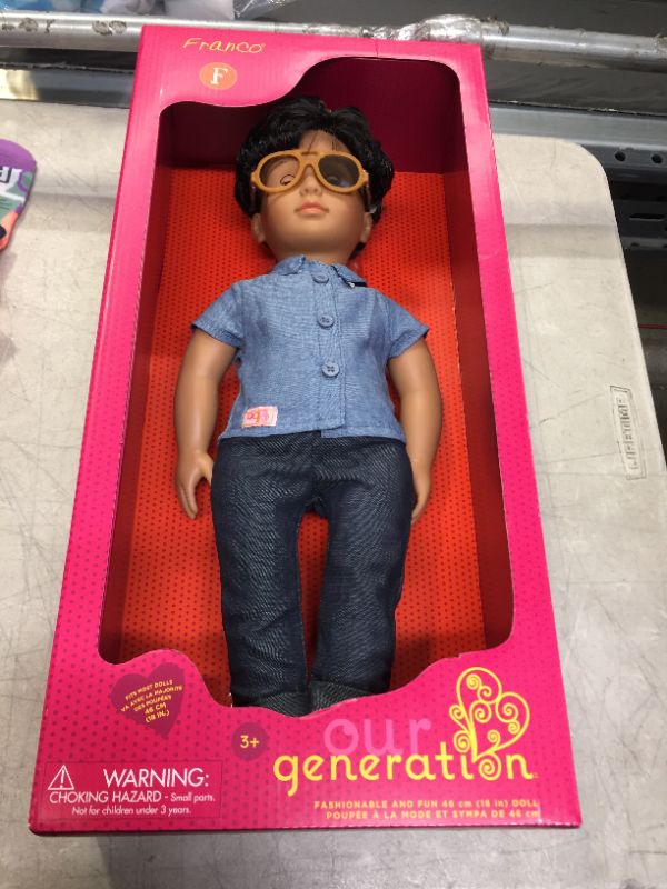 Photo 2 of Our Generation Franco with Sunglasses 18" Boy Doll-sunglasses are glass comes out 
