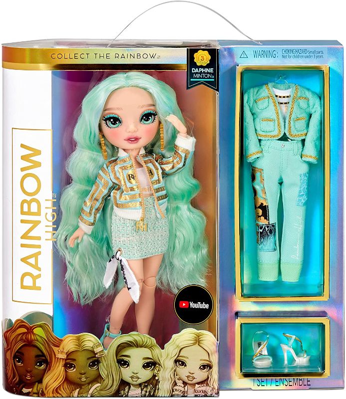 Photo 1 of Rainbow High Series 3 Daphne Minton Fashion Doll – Mint (Light Green) with 2 Designer Outfits to Mix & Match with Accessories--extra shoes are missing
