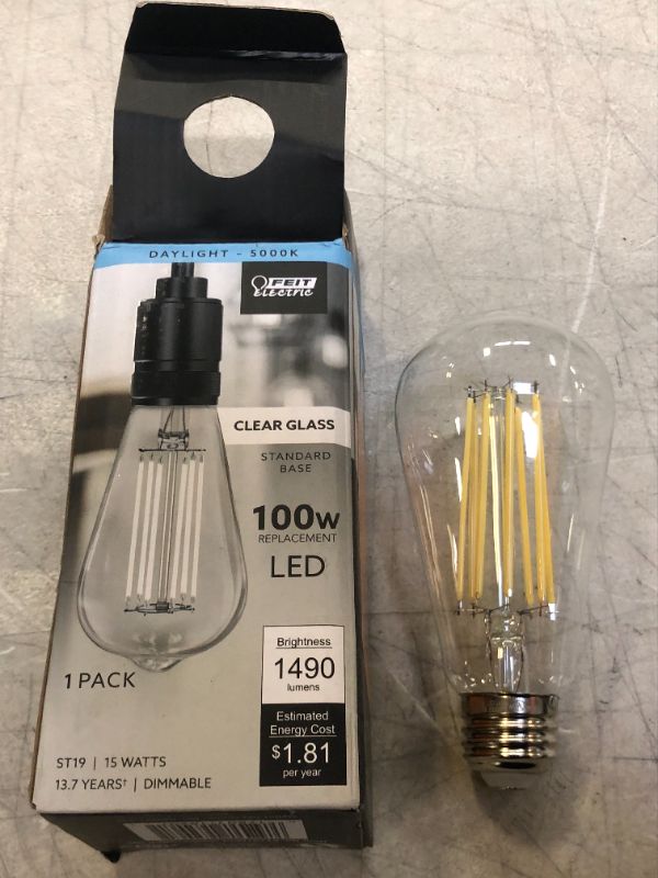 Photo 2 of 100-Watt Equivalent ST19 Dimmable Straight Filament Clear Glass Vintage Edison LED Light Bulb, Warm White
