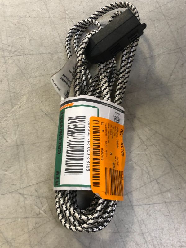 Photo 2 of 12 ft. 16/2 Braided Extension Cord with Safety Cover, in Black and White
