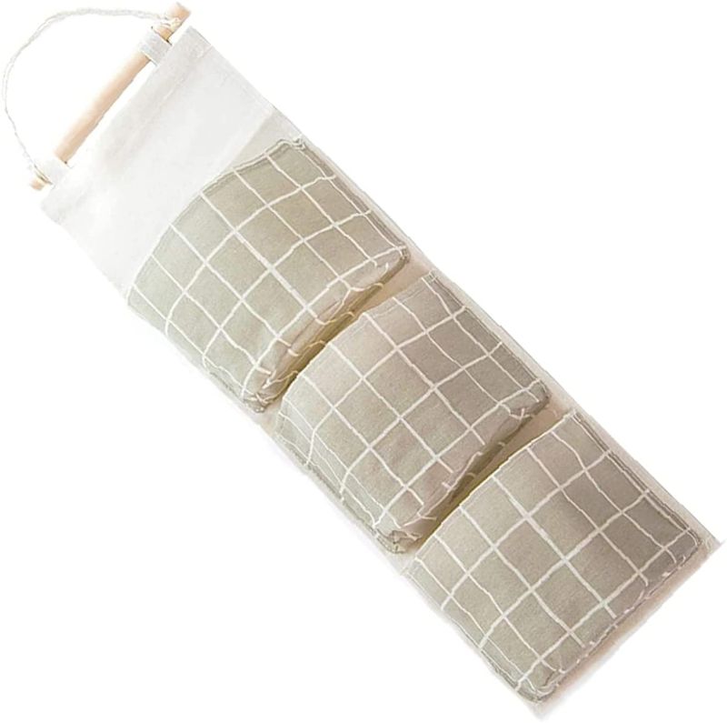 Photo 1 of 3-Layer Cotton And Linen Storage Bag,Wall Closet Hanging Storage Bag Grey Grid)--SET OF 2---