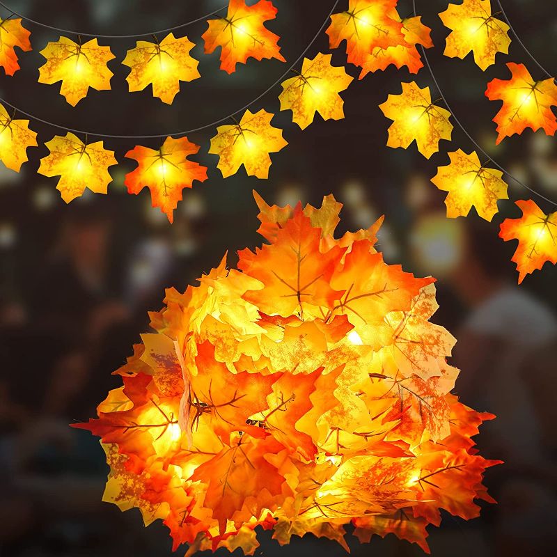 Photo 1 of 14.7 Ft. Maple Leaf String Lights - YUNLIGHTS Waterproof 14.7 Feet 40 LED Autumn Fall Garland with Lights, Battery Outdoor Lights, Perfect for Bedroom Room Wall Wedding Indoor Party Festival Decor
