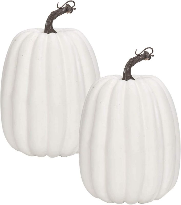 Photo 1 of 8 Inch Large White Pumpkins for Decorating - 2PCS Big White Foam Decorative Pumpkins for Fall Decor, White Paintable Artificial Pumpkins Perfect for Halloween Decor Thanksgiving Decor
