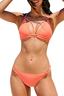 Photo 1 of CUPSHE Women's Cheeky Bikini Swimsuit Strappy V Neck Low Waist Two Piece Bathing Suit Size Large  
