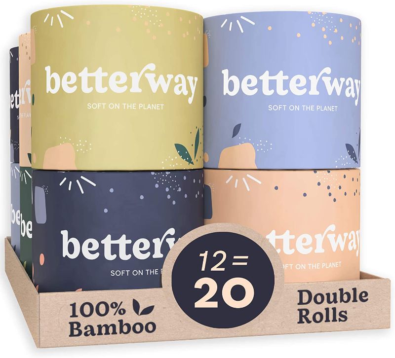 Photo 1 of Betterway Bamboo Toilet Paper 3 PLY - Eco Friendly, Sustainable Toilet Tissue - 12 Double Rolls & 360 Sheets Per Roll - Septic Safe - Organic, Plastic Free, Compostable & Biodegradable - FSC Certified