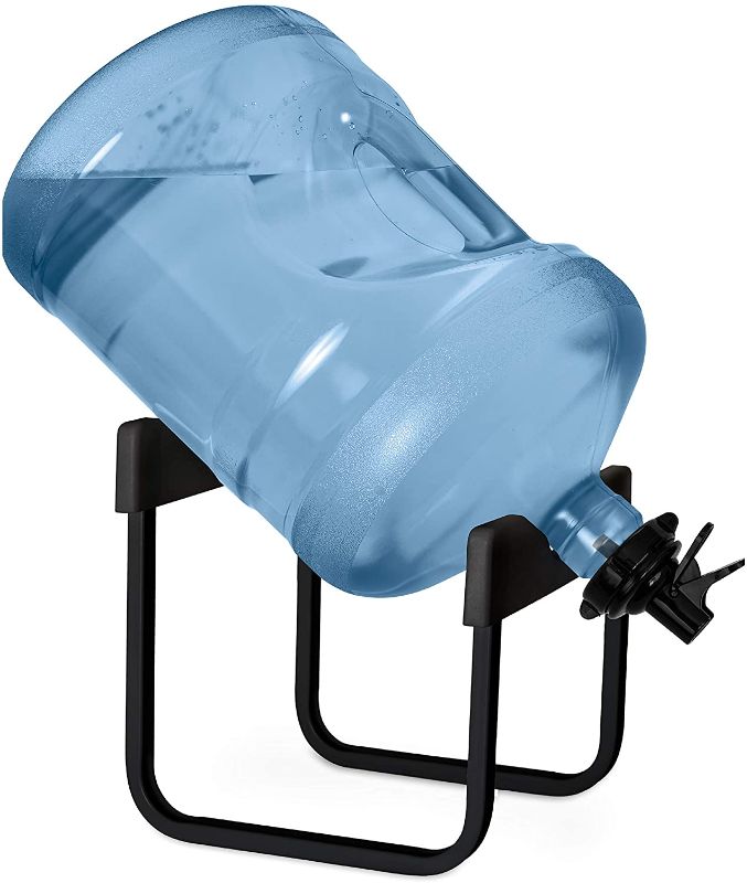 Photo 1 of Brio Stainless Steel 3-5 Gallon Water Jug Stand and 2 Dispenser Valves, Rust-Resistant Non Slip Water Stand with BPA Free Fast Flow Water Spout Fits Both 48mm and 55mm Bottles 2 CAPS Included (Black)
