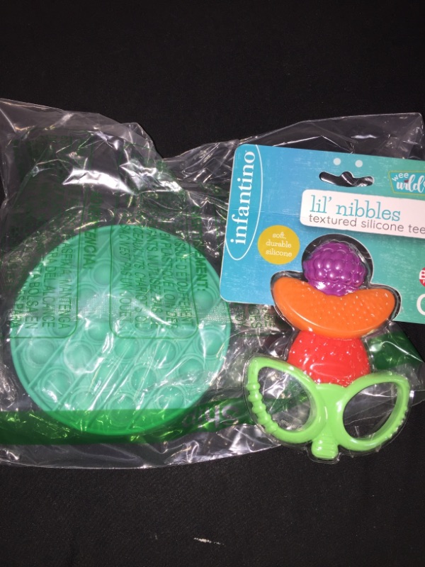 Photo 1 of 2PC LOT
Infantino Lil' Nibble Teethers Fruit Kabob - Silicone Soft-Textured teether for Sensory Exploration and Teething Relief, with Easy to Hold Handles (NEW)

Push Pop Bubble Fidget Sensory Toy - Fidget Toys for Adults and Kids,Educational Toys for Kid