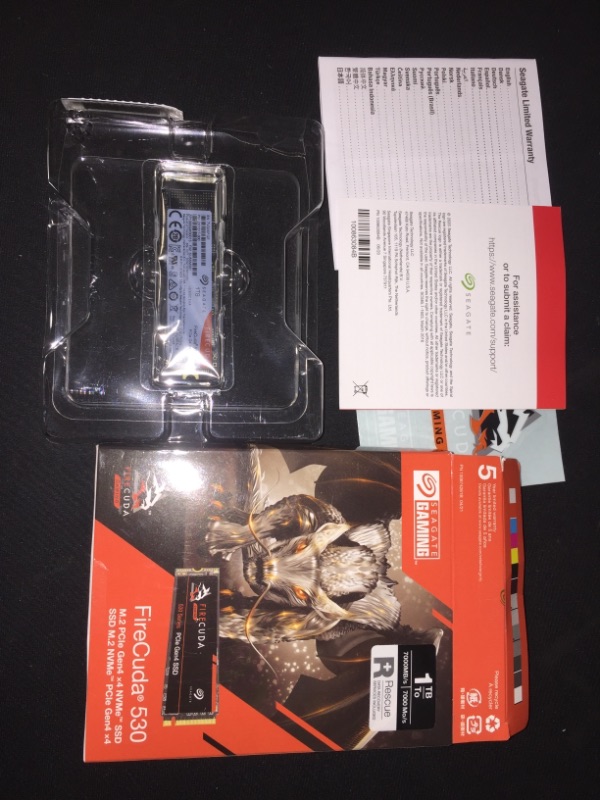 Photo 1 of Seagate FireCuda 530 500GB Solid State Drive - M.2 PCIe Gen4 ×4 NVMe 1.4, speeds up to 7300 MB/s, Compatible PS5 Internal SSD, 3D TLC NAND, 1275 TBW, 1.8M MTBF, 3yr Rescue Services (ZP500GM3A013)