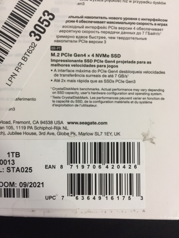 Photo 1 of Seagate FireCuda 530 500GB Solid State Drive - M.2 PCIe Gen4 ×4 NVMe 1.4, speeds up to 7300 MB/s, Compatible PS5 Internal SSD, 3D TLC NAND, 1275 TBW, 1.8M MTBF, 3yr Rescue Services (ZP500GM3A013)