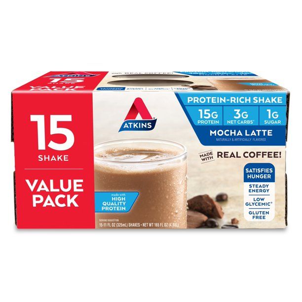 Photo 1 of Atkins Gluten Free Protein-Rich Shake, Mocha Latte, Keto-Friendly, 15 Count