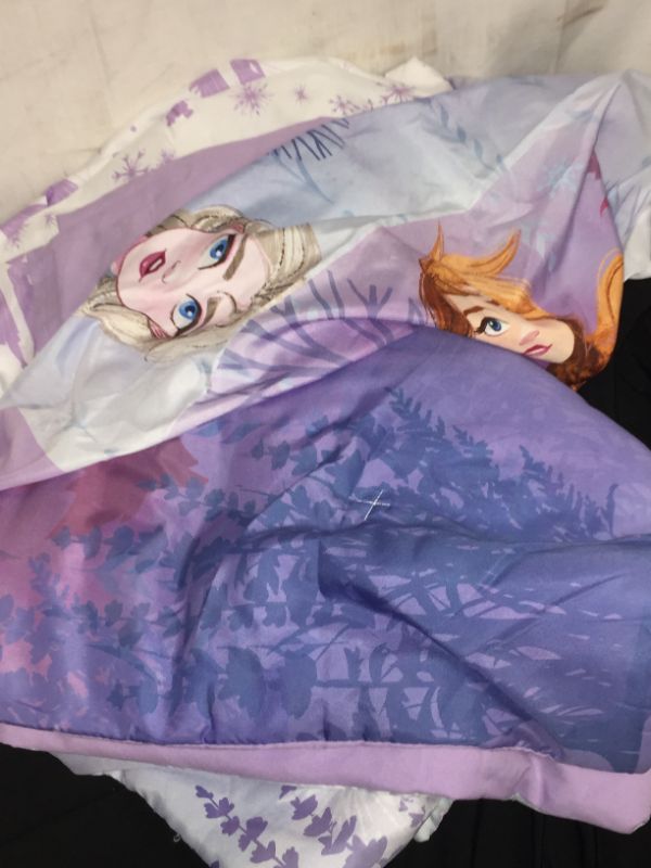 Photo 2 of Disney Frozen 2 Lavender, Light Blue and Purple Forest Spirit 4 Piece Toddler Bed Set - Comforter, Fitted Bottom Sheet, Flat Top Sheet, Reversible Pillowcase