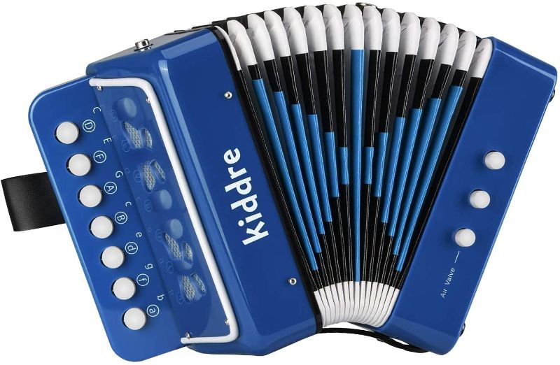 Photo 1 of Kiddire Kids Accordion, 10 Keys Button Toy Accordion Musical Instruments for Children Kids Pre-Kindergarten Toddlers Beginners(Blue)
