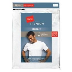 Photo 1 of HANES MEN PREMIUM ORGINAL FIT 6PK WHITE CREW T SHIRT SIZE LARGE