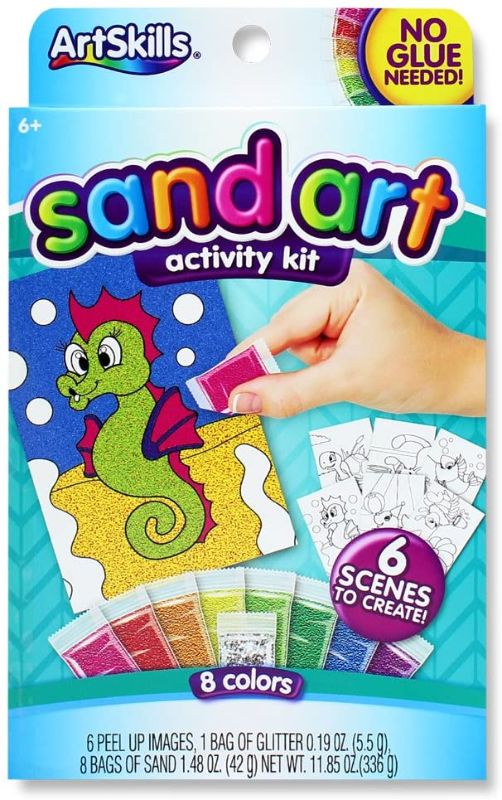 Photo 1 of ArtSkills Kids Glitter Sand Art Activity Kit, Arts and Crafts, 6 Peel and Sprinkle Designs, 8 Sand Colors plus Glitter.

