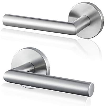 Photo 1 of SUMBIN Modern Round Passage Door Lever/Door Handle Hall or Closet Lever Satin Stainless Steel, 5.31 inch Handle Length,Adjustable Latch Backset
