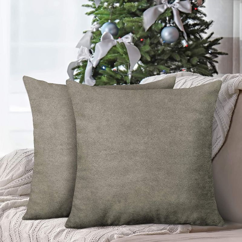 Photo 1 of 2 Velvet Pillow Covers Soft Decorative Square Throw Pillow Covers 18 x 18 inches (Grey)