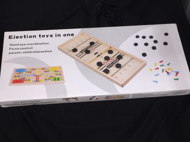 Photo 1 of Large Fast Sling Puck Game, 2 in 1 Table Battle Games, Paced Winner Board Games Toys for Family Game Night, Wooden Hockey Table Game, Parent-Child Interactive Board Toys
