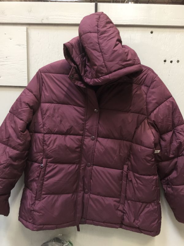 Photo 1 of Essentials Women's Heavy-weight Hooded Puffer, Burgundy, Size Xx-large