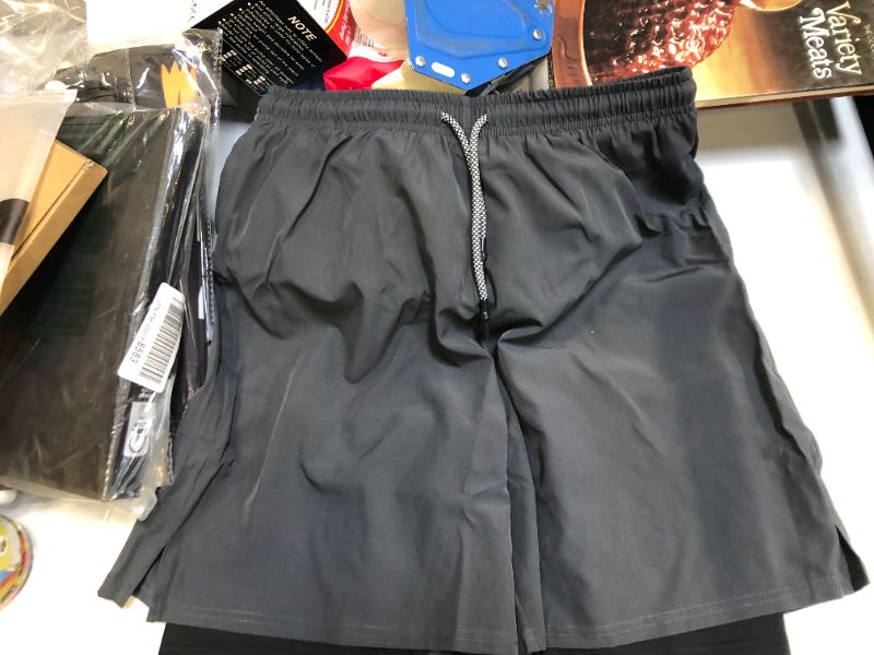 Photo 2 of TELALEO Mens 2 in 1 Running Shorts Workout Training Athletic 5" Gym Double Layer Short with Zipper Pockets
