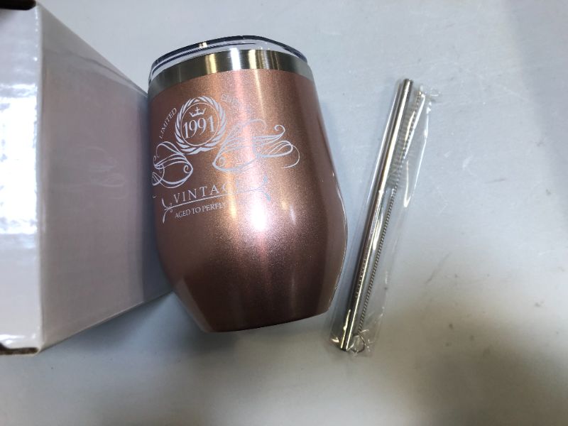 Photo 2 of 1991 31st Birthday Gifts For Women, 31st Birthday Decorations for Women, Funny Present Ideas Her Wife Mom Coworker, Rose Gold Wine Tumbler 12 oz Stainless Steel Insulated Shot Glass, 31 Anniversary
