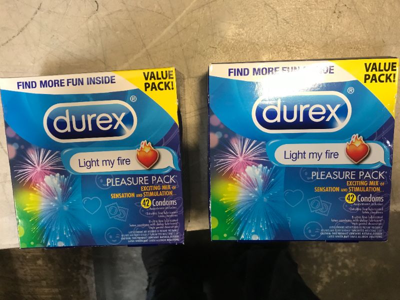 Photo 1 of Durex Pleasure Pack Assorted Condoms, Exciting Mix of Sensation and Stimulation, Natural Rubber Latex Condoms for Men, Regular Fit, FSA & HSA Eligible, 42 Count (Packaging may Vary) 2 packs bb 9/22
