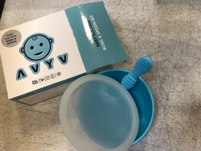 Photo 2 of AVYV Baby Suction Bowl Set - Silicone Feeding Plate with Non-Slip Grip Base and Round Edge - First-Stage Eating Dinnerware Utensils for Infants and Toddlers - Non-BPA (Sky Blue)
