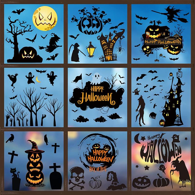 Photo 2 of 84 Pcs Halloween Window Clings, Double Sided Halloween Window Decals Stickers, Removable Nightmare Pumpkin Before Christmas Window Sticker for Halloween Decoration Indoor Supplies(9 Sheet). Pack of 2
