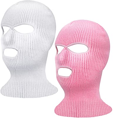 Photo 1 of 2 Pcs Ski Mask 3 Hole Full Face Cover Double Thermal Knitted Winter Ski Mask for Adult Outdoor Sports One Size

