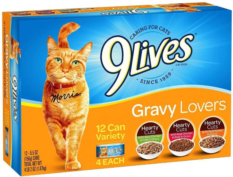 Photo 1 of 9Lives Hearty Cuts Gravy Favorites Wet Cat Food Variety Pack, 5.5-Ounce Cans (Pack of 12) 4 each: Real Chicken & Fish In Gravy, Real Veal In Gravy, Real Beef & Chicken In Gravy March 5th 2022
