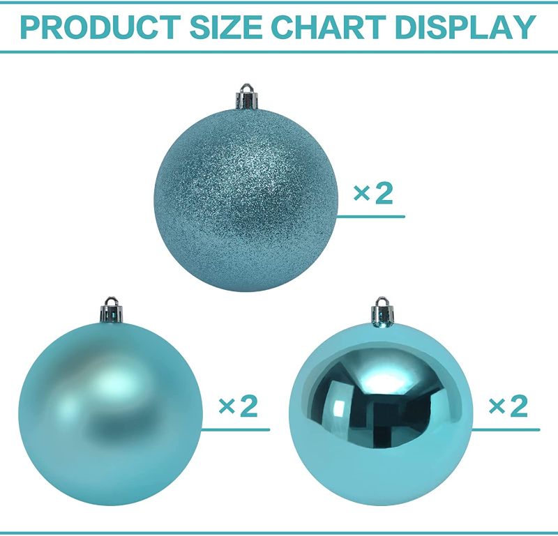 Photo 1 of 100MM/4 Large Christmas Ornaments, Christmas Ball Ornament Set for Xmas Tree, Shatterproof Decorations for Holiday, Party, Halloween, Thanksgiving, Christmas Decor - 6PCS, Ice Blue.
