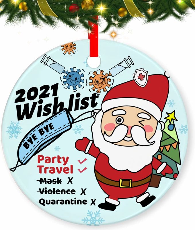 Photo 1 of 2 pack 2021 Christmas Ornament Christmas Tree Ornaments,Quarantine Ornament,Holiday Decorations Hanging Decor,Two-Side Printed Round Ceramic Crafts Gifts