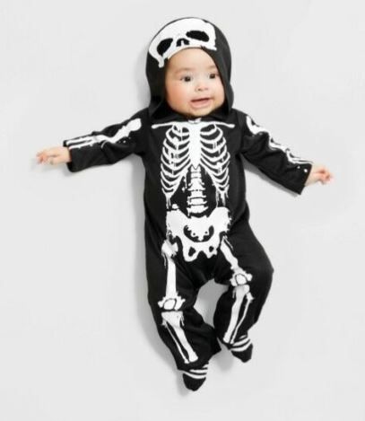 Photo 1 of 6-12M Hyde and Eek Baby Skeleton Costume Hooded Jumpsuit Halloween Black/White