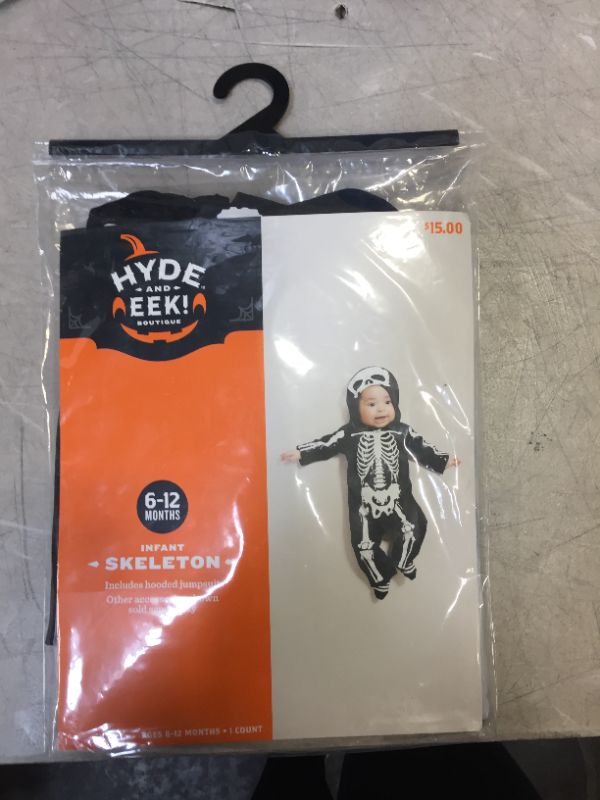 Photo 2 of 6-12M Hyde and Eek Baby Skeleton Costume Hooded Jumpsuit Halloween Black/White