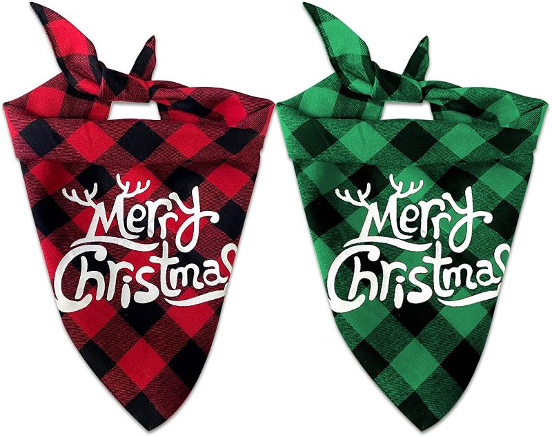 Photo 1 of Dog Bandanas, 2 Pack Large Christmas Dog Cat Bandanas, Classic Plaid Pet Bandana, Triangle Bibs Kerchief Set Dog Cat Christmas Costume Accessories Decoration
