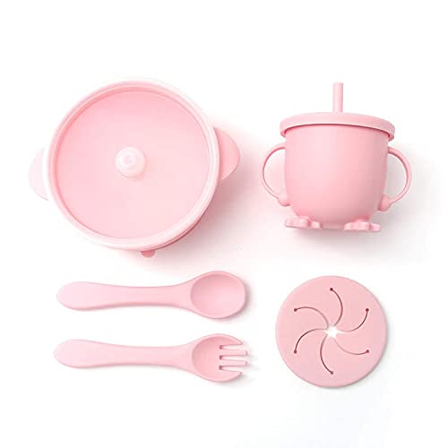 Photo 1 of Baby Bowls, Silicone Suction Bowls for Baby, Comes with Leak Proof Lids and Soft Spoon Fork, 100% Safe Self Training Feeding Bowl for Toddlers Kids and Babies (Pink)
