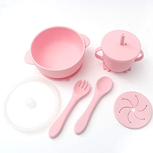 Photo 1 of Baby Bowls, Silicone Suction Bowls for Baby, Comes with Leak Proof Lids and Soft Spoon Fork, 100% Safe Self Training Feeding Bowl for Toddlers Kids and Babies (Pink)
