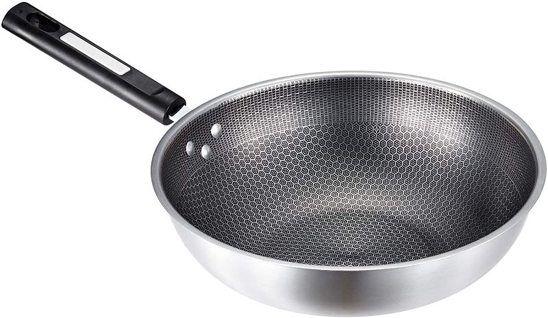 Photo 1 of 430 Food Grade 12.5 inch Stainless Steel Wok,Non-Stick Honeycomb Stainless Steel Wok,frying pan, Stir Fry Wok Pan, Induction cooker compatible - NO LID 