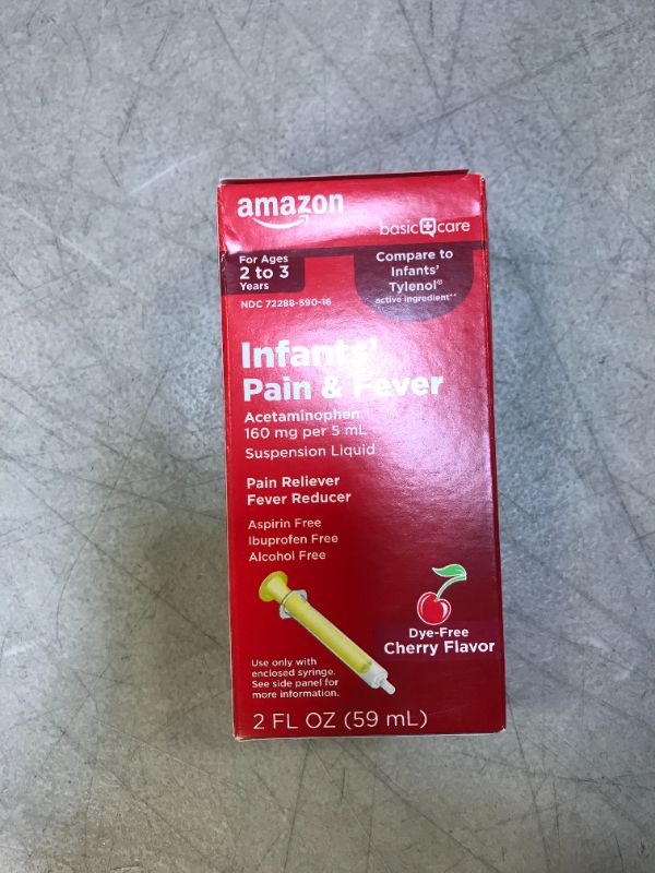 Photo 2 of Infants pain and fever ages 2-3 cherry flavor medicine exp- 10/2022 - amazon brand 