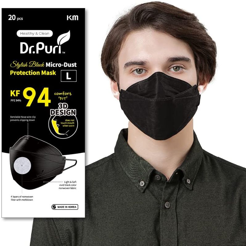 Photo 1 of [20 Pack] Dr.Puri New Micro-Dust Protection Face Premium Mask (KF94) Black Large