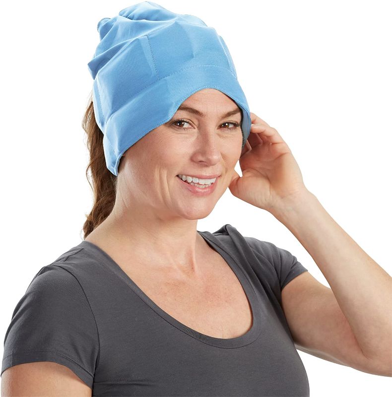 Photo 1 of Aculief Headache, Migraine, & Stress Relief Hat - Natural Ice Mask for Tension & Muscle Pain– Supports Relaxation, Soreness, Sinus Alleviation, Chemo -Stretchy, Comfortable, & Cool Wearable