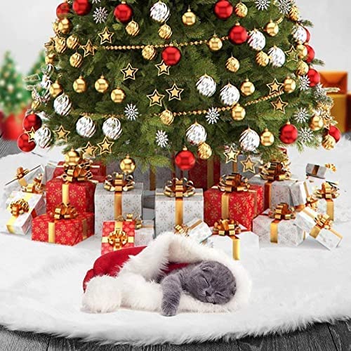 Photo 1 of Christmas Decorations Christmas Tree Skirt 48 Inch Snowy White Faux Fur Xmas Plush Tree Skirt, Winter Large Christmas Tree Skirts, Holiday Party Christmas Tree Decorations
