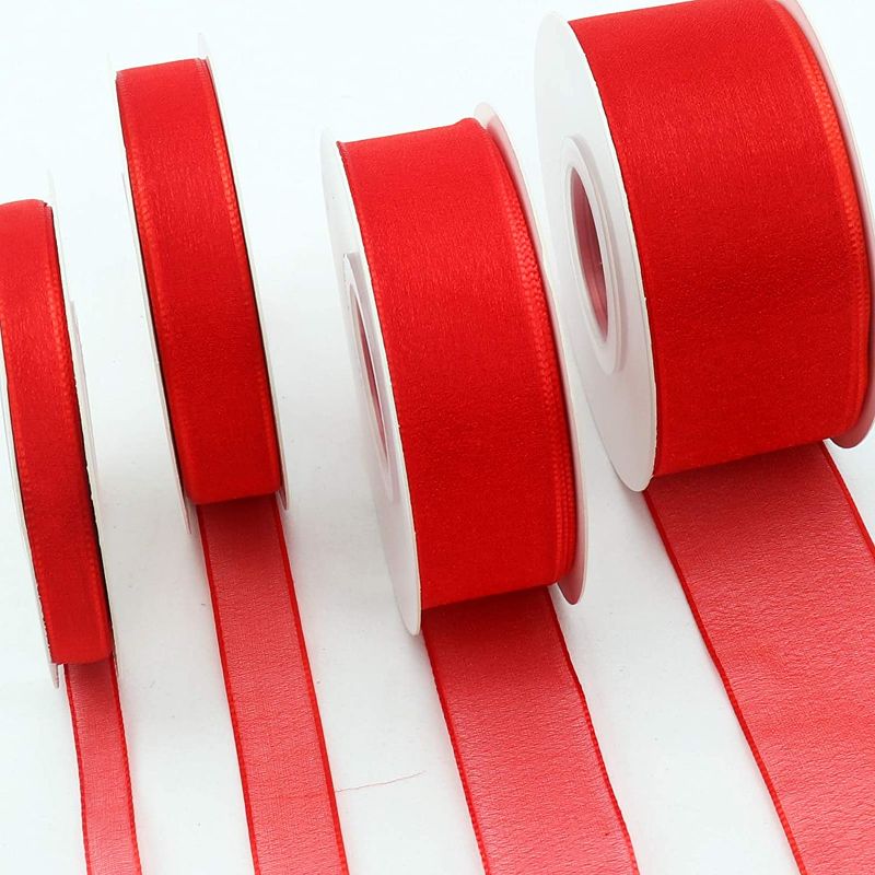 Photo 1 of 4 Rolls Valentine's Day Organza Red Ribbon, Wrapping Ribbon of Husband Valentine Gifts from Wife, Wedding Holiday Party Decoration, 100 Yards Easter Ribbon, (3/8", 5/8", 1", 1-1/2" )
