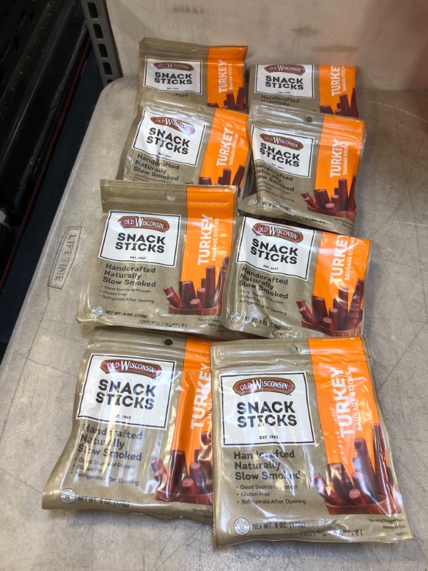 Photo 1 of 8 pack - Old Wisconsin Turkey Sausage Snack Sticks, Naturally Smoked, Ready to Eat, High Protein, Low Carb, Keto, Gluten Free, 6 Ounce Resealable Package
exp - 12 - 20 - 21