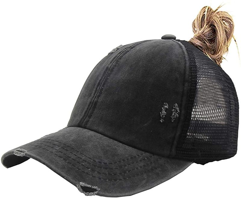 Photo 1 of Ponytail Hat for Womens, Adjustable Vintage Trucker Washed Denim Dad Baseball Cap