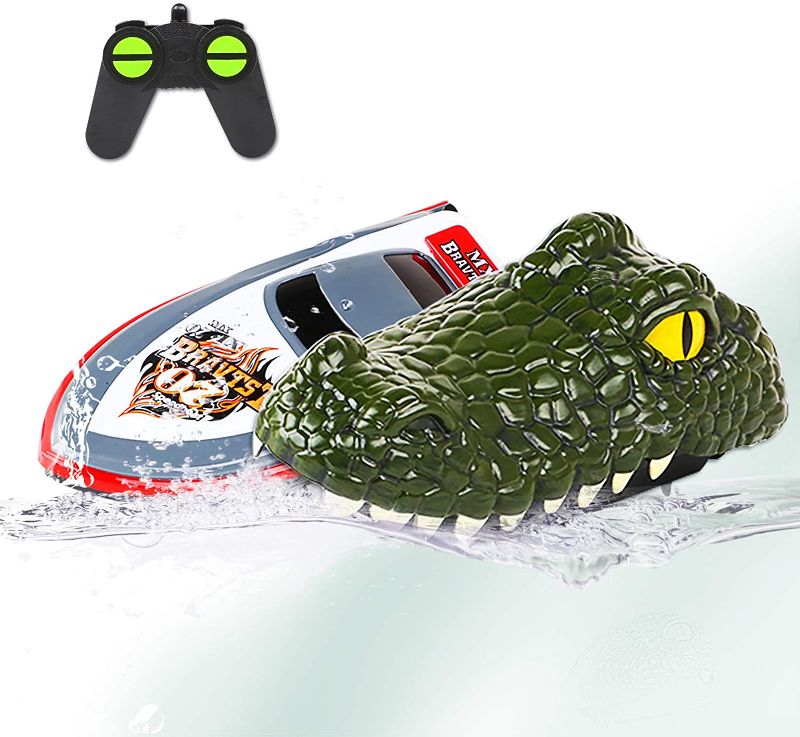 Photo 2 of Seckton Alligator Head Remote Control Boat Toys RC Boat for Kids 6-12 Years Old 2.4G High-Speed Simulation Remote Control Alligator Head, Prank Water Toys for Pools and Lake Floating Model Boat Series
