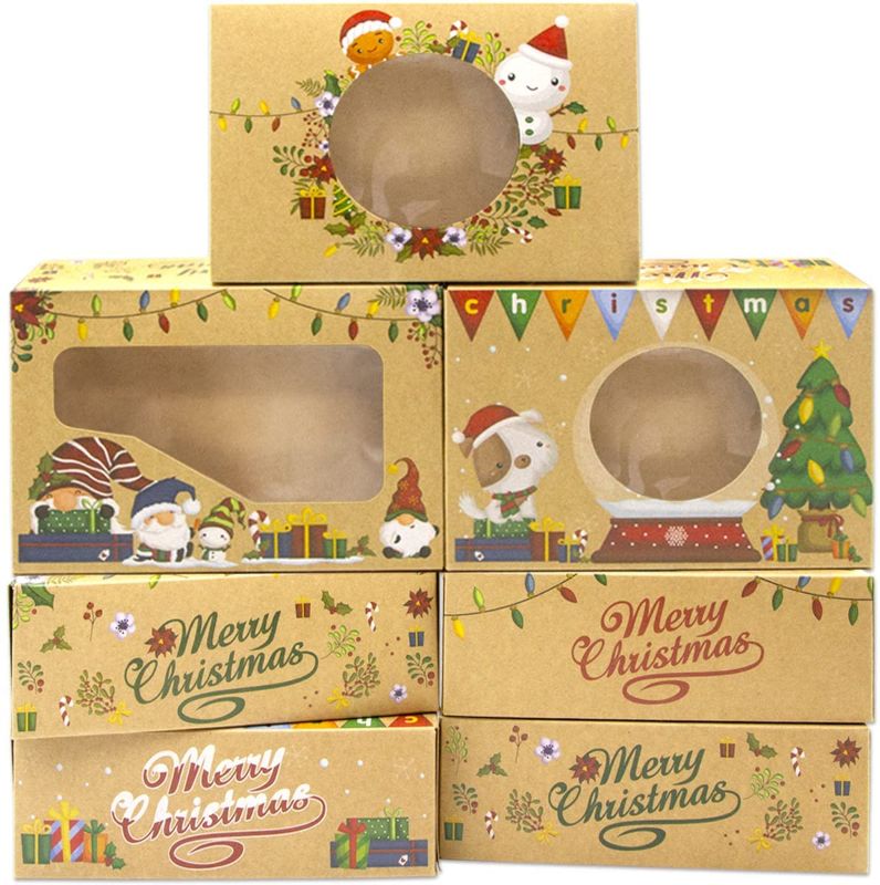 Photo 1 of Christmas Cookie Cupcake Boxes with Window 24 Packs Christmas Kraft Bakery Treat Box Gift Candy Containers Christmas Party Supplies